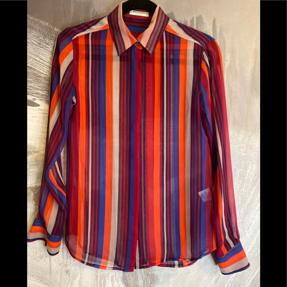 Equipment • Sheer Striped Blouse • 100% Silk • Size XS
